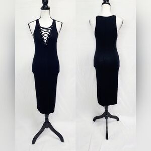 Forever 21 Lace Up Ribbed Bodycon Sleeveless Midi Dress